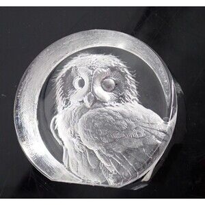 VTG Signed Mats Jonasson Signature Collection Intaglio Lead Crystal Owl Figurine